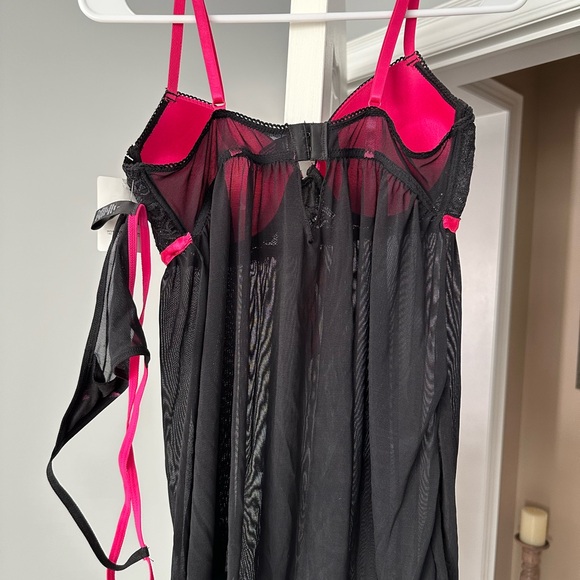 NWT Rene Rofe Black & Pink Lace Babydoll Lingerie - Picture 4 of 6